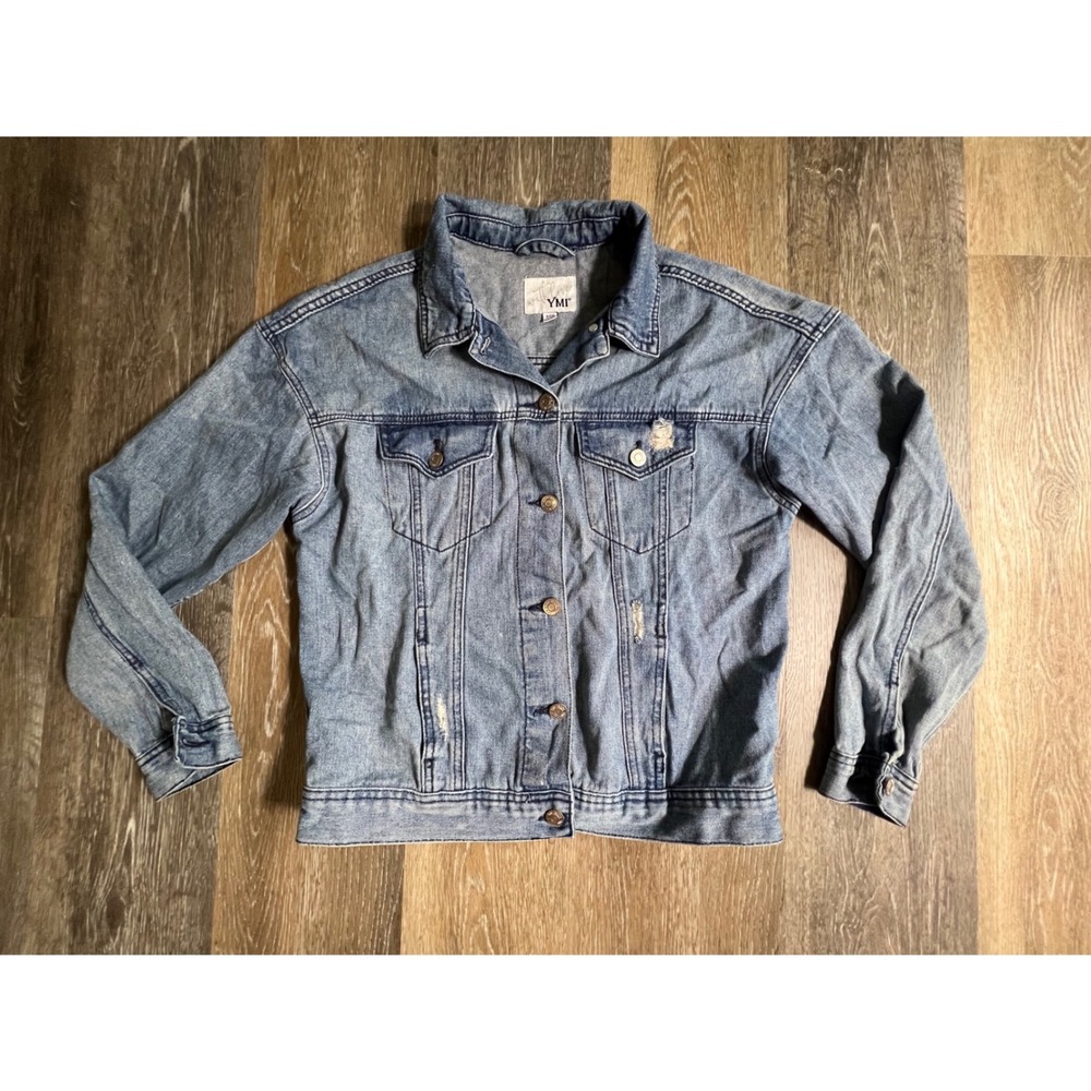 YMI Denim Jacket Womens Small Blue Excellent Distressed Trucker Jean Jacket